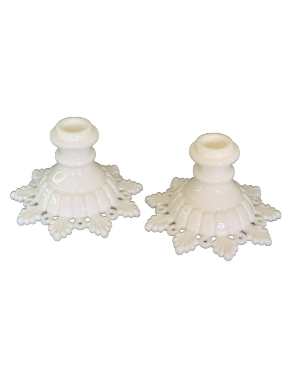 Vintage Milk Glass Westmoreland Candlestick Holder Ring and Petal Doric Lace